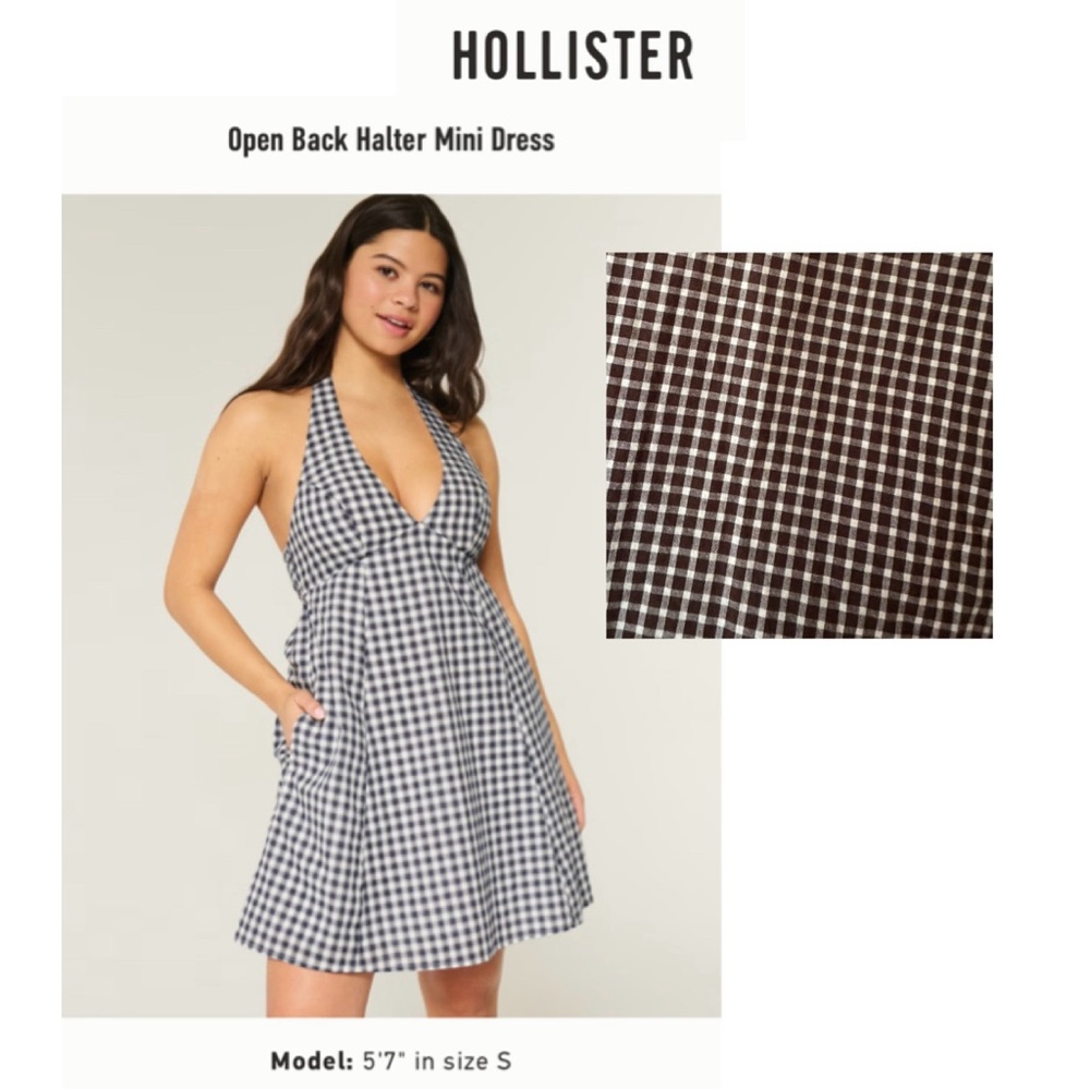 Hollister Brown and White Checkered Halter Dress